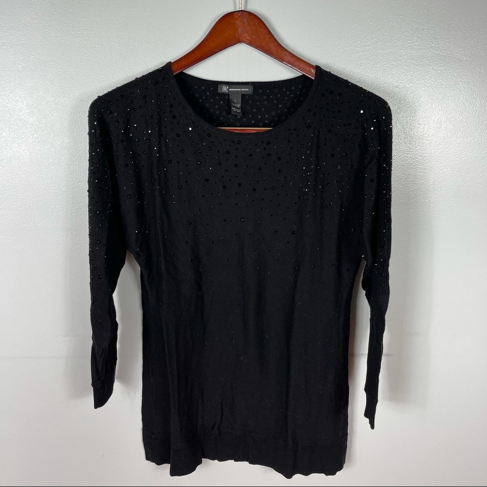 INC Black Sequin Top Sweater Size Large